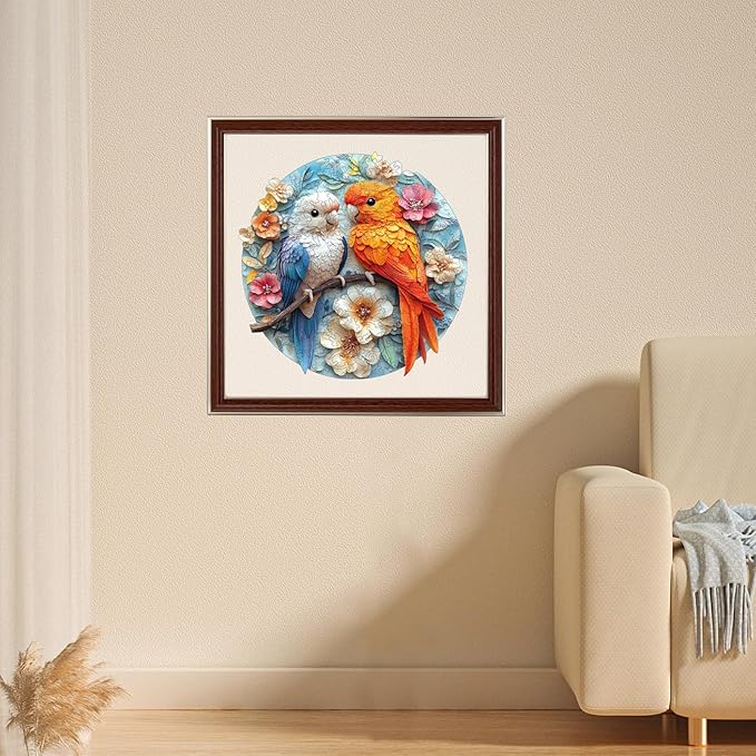 Qiuenisray Wooden Puzzles for Adults 500 Pieces, Parrots Flower Christmas Jigsaw Puzzles, Beautiful Puzzle, Royal Unique Shape Animal Adult Puzzles, Wood Gift for Family Game 16.5 x 16.9 in