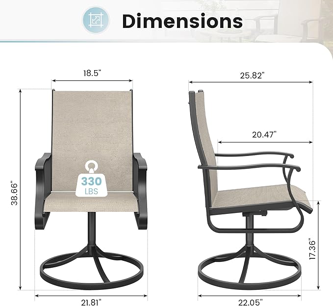 Patio Swivel Chairs Set of 6, Outdoor Dining Chairs with High Back, 360° Swivel Rocker Chair in All-Weather Textilene & Metal Frame for Garden, Porch, Backyard, Balcony(Beige)