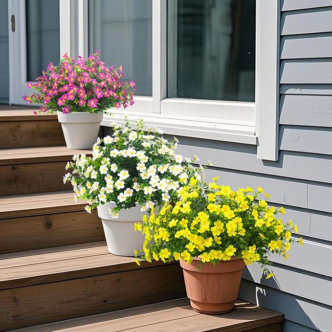 Grunyia Outdoor Artificial Flowers UV Resistant & Fade Proof, 12 Pack Realistic Fake Flowers for Garden, Patio, Lawn Decor - Weatherproof Plastic Plants(Yellow)