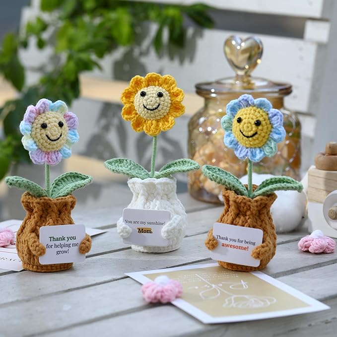 YOOJEE Thank You Crochet Gifts for Coworkers Sunflower Pot – Thank You for Being Awesome! Appreciation Gifts for Women Employee Nurse Secretary Positive Handmade Gift