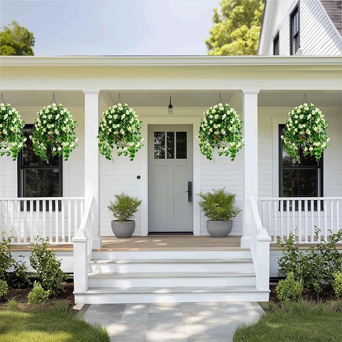 Morning Glory Artificial Hanging Flowers for Outdoors 3 Pcs Fake Petunias Flower Faux Silk Long Trailing Vines Realistic Flower for Front Door Porch Patio Balcony Garden Yard Decor (3 Pcs Beige)