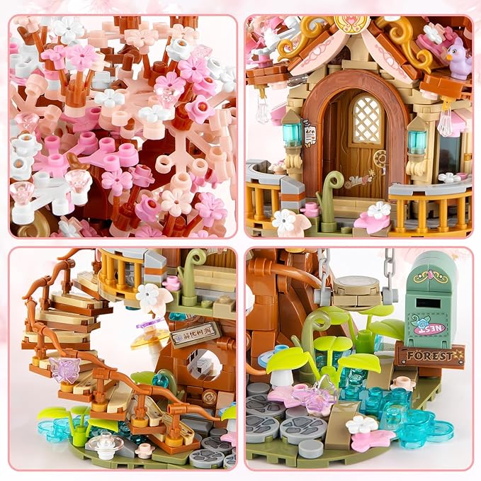 Vziimo Cherry Blossom Bonsai Tree Building Sets, Japanese Tree House Model Sets, 1149 PCS Mini Bricks Creative Gifts for Teens Adults 14+
