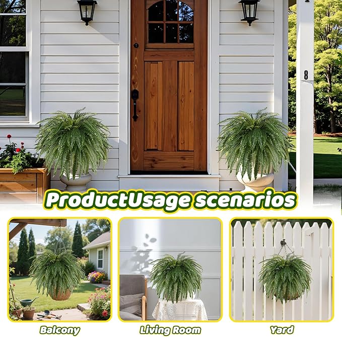 Arlpch Single Silky 50" Artificial Fern Plant, Large Fake Fern with 100Fronds, Realistic Faux Boston Fern Bush for Outdoors & Indoor, Silk Greenery for Planter, Garden, Office, Home Décor
