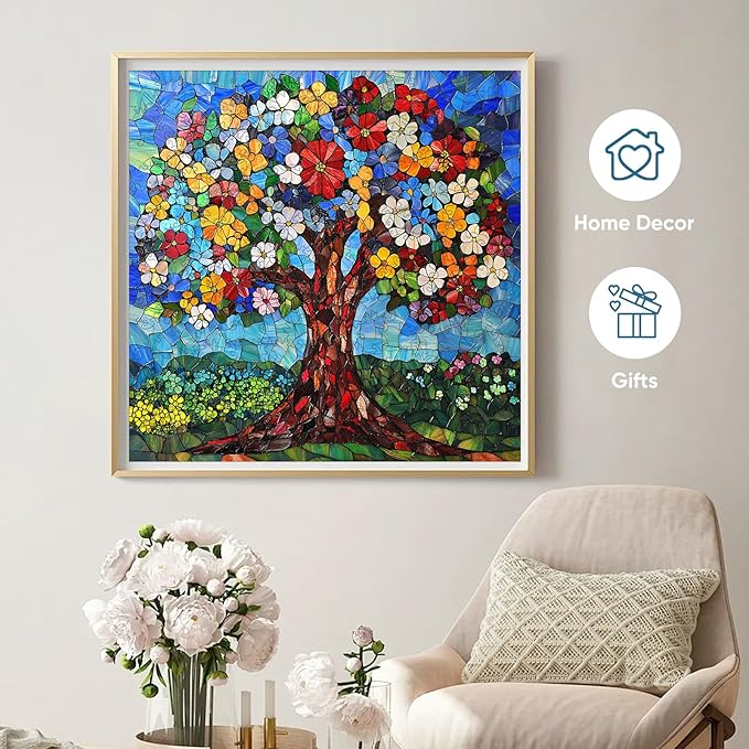 Delobil Puzzles for Adults 500 Pieces, Flower Tree Jigsaw Puzzles, Unique Shaped Stained Glass Wooden Puzzles for Adults and Kids, Plant Art Birthday Gifts Family Game, 15.9 x 15.9 Inches