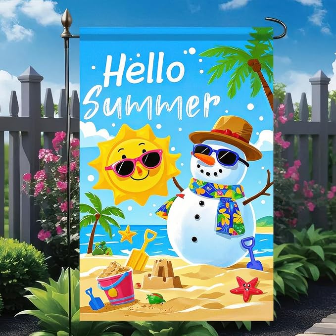 Welcome Summer Garden Flag Sunglasses Snowman on Beach Hawaii Seaside Sunshine Decor Seasonal Outdoor Welcome Yard Flag 12 x 18 Inch Double Sided Decoration