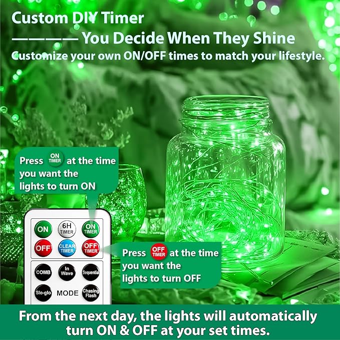 HXWEIYE 6 Pack Rechargeable Fairy Lights Battery Operated with Remote & DIY Timer, 7ft 20LED Mini Twinkle String Light for Mason Jar DIY Wedding Table Centerpieces Party Bedroom Christmas (Green)
