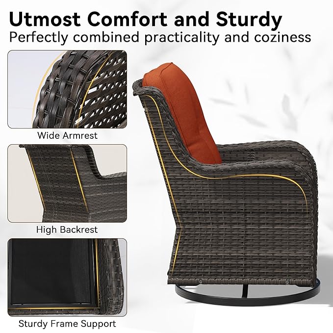 7 Piece Outdoor Wicker Patio Furniture Set, Outdoor Swivel Rocker Patio Chairs Set with Thickened Olefin Cushions, High Back and Deep Seating, Hand-Woven PE Rattan for Porch, Deck
