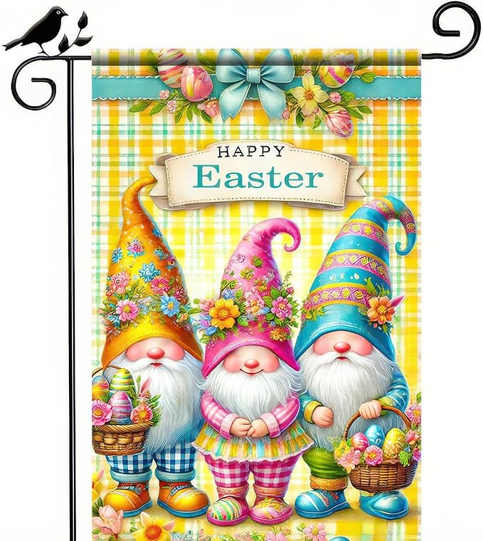 Happy Easter Garden Flag 12 x 18 inch Double Sided Outdoor Decoration Flag Cute Gnome Yard Flag Farmhouse Small Yard Flag Holiday Garden Outdoor Flags Welcome Yard