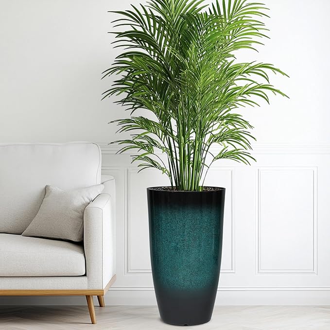 Autodaya 24" Tall Planters Set of 2, High-Density PP Ceramic-Look Outdoor Pots for Plants, Versatile Indoor/Outdoor Flower Pots w/Drainage Hole for Patio Garden Porch & Living Room Decor, Ideal Gift