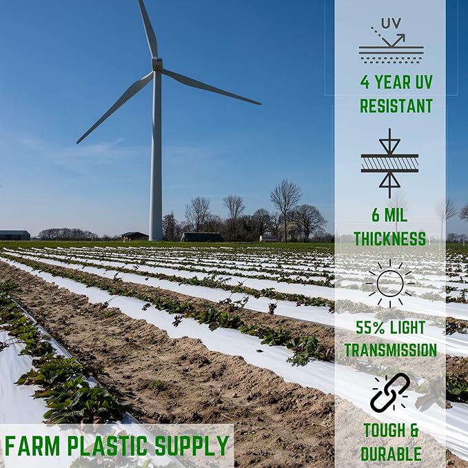 Farm Plastic Supply - White Greenhouse Plastic Sheeting - 6 mil - (40' x 50') - 4 Year UV Resistant Poly Greenhouse Film, 55% Light Transmission Hoop House Cover for Gardening, Agriculture