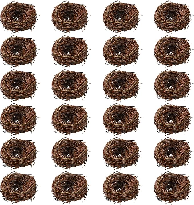 Weysat 24 Pcs Artificial Bird Nest Easter Handmade Natural Rattan Bird Nests for Easter Garden Yard Home Crafts Party Wedding Patio Succulent Planter DIY Terrarium Moss Landscape (2.36 Inch)