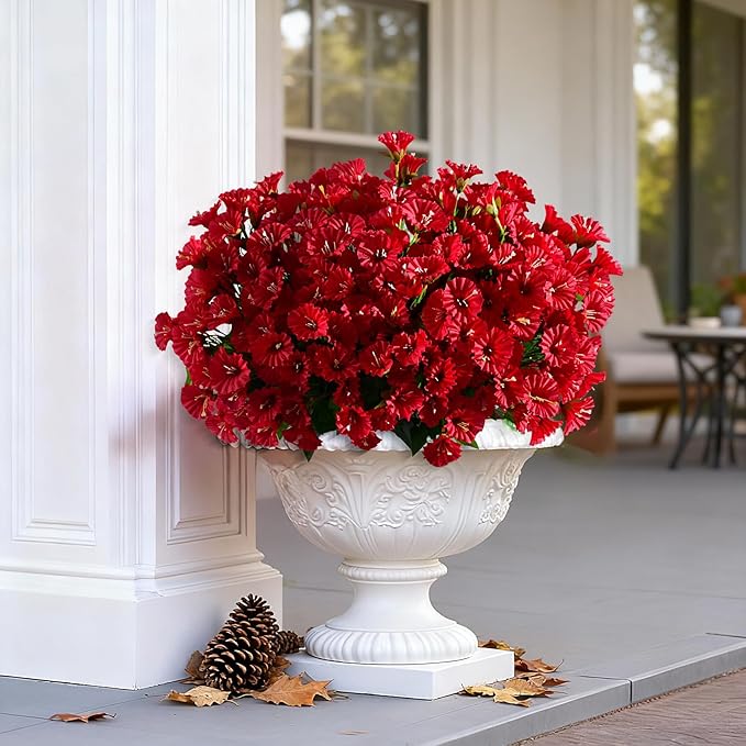 Artificial Morning Glory Flowers Plants for Outdoor 8 Pcs Faux Silk Petunias Flower Realistic Faux Flowers Plants for Outside Planter Porch Yard Patio Balcony Home Indoor Decor (8 Pcs Red)
