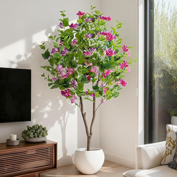 5FT Artificial Bougainvillea Tree Artificial Tree Tall Potted Fake Bougainvillea Trees for Outdoor Indoor Lifelike Potted Faux Plants with Wood Trunk and Flowers Office Wedding Home Decor
