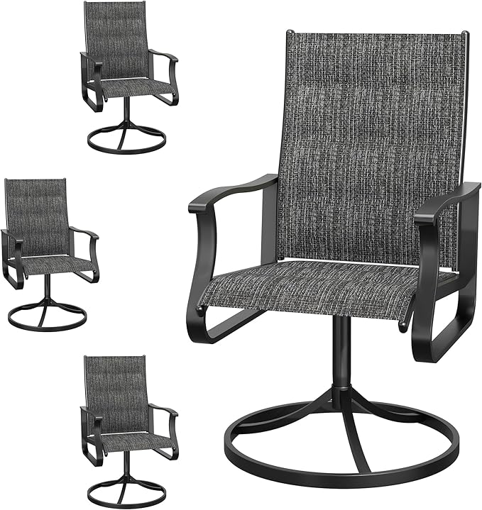 Patio Swivel Chairs Set of 4, Outdoor Dining Chairs with High Back, 360° Swivel Rocker Chair in All-Weather Padded Textilene & Metal Frame for Garden, Porch, Backyard, Balcony(Padded Dark Grey)