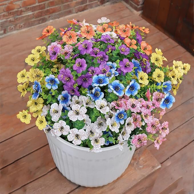 BCBLF Artificial Flowers for Outdoors UV Resistant, 12 Bundles Realistic Silk Flower Faux Fake Plants for Porch Patio Yard Planters, Spring Summer Home Garden Decor, White