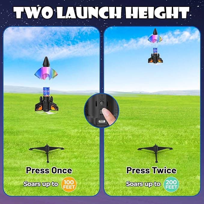 Ovaasy Rocket Launcher for Kids, 200 ft Self Launching Motorized Rocket Toy with LED and Safety Parachute Land, Outdoor Toys Cool Birthday for Boys Ages 8-12 (Orange)