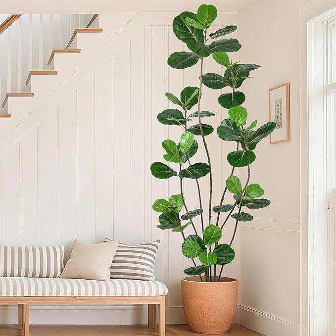 Artificial Fiddle Leaf Fig Tree 7FT- Tall Faux Tree with 54 Lifelike Leaves, 8 Heads, 84" Large Ficus Lyrata Fake Potted Plant for Home Office Living Room Corner Porch Indoor Decor