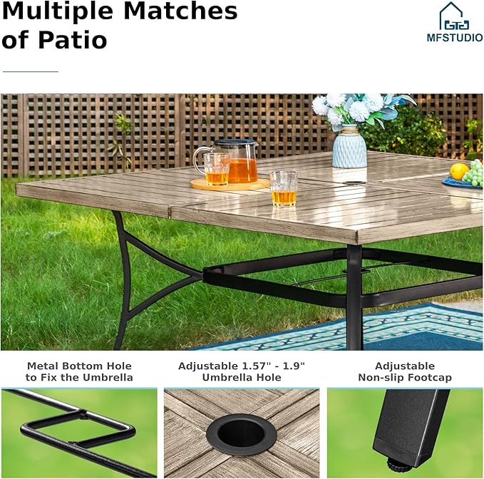 MFSTUDIO Patio Dining Set for 8, Metal Patio Table and Chairs Set, 9 Piece Outdoor Furniture Dining Set for Deck Backyard Garden