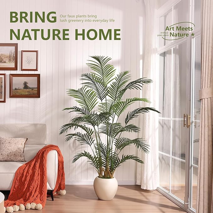 Verinatural Artificial Palm Plant - 6FT Tall Faux Tree with Realistic Look & UV Protection - Large Indoor Outdoor Fake Floor Plant for Home Office Decor