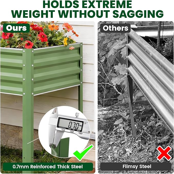 1MORE Elevated Raised Garden Bed with Legs, 48×24×32in Large Metal Raised Bed for Backyard, Patio, Balcony. Raised Planter Box with Drainage Holes for Plants Vegetables Flowers Fruits.Green-1pcs