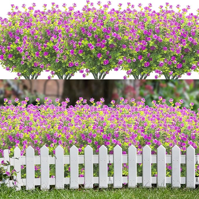 Grunyia 20 Bundles Artificial Flowers UV Resistant Fake Flowers No Fade Faux Plants Garden Porch Window Box Decorating (Purple)