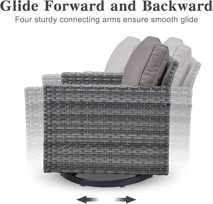 Belord Wicker Chairs Outdoor Bistro Set Oversize Patio Swivel Rocker, Rattan Outdoor Seating Set of 2 Swivel Glider Chairs Wicker Furniture for Porch Deck Backyard with Water-Resistant