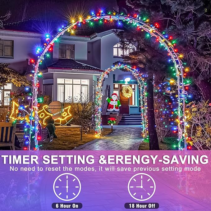 120 LED Christmas Lights Outdoor Indoor 40ft Christmas String Lights 8 Modes Clear Wire Plug in Twinkle Fairy Light for Bedroom House Holiday Party Christmas Tree Decorations, Multicolor