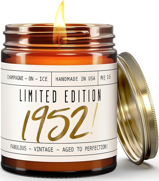 74th Birthday Gifts for Women - 'Limited Edition 1952' Soy Candle, w/Champagne on Ice I 74th Birthday Gift for Her Ideas I 9oz Reusable Jar, 50Hr Burn, Made in USA