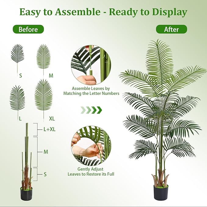 6 FT Artificial Plants Indoor, Tall Plant Palm Tree with Weighted Planter, Tropical Fake Tree with Realistic Leaves & Trunks for Home Office Living Room Bedroom Indoor Outdoor Decor