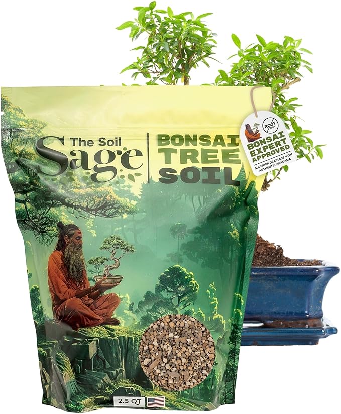 The Soil Sage 2.5qts Premium Bonsai Mix - U.S.A. Made Ready to Use - Akadama, Pumice, Lava Rock, Fine Pine Bark - Large Bag for All Bonsai Tree - High Drainage Potting, Repotting
