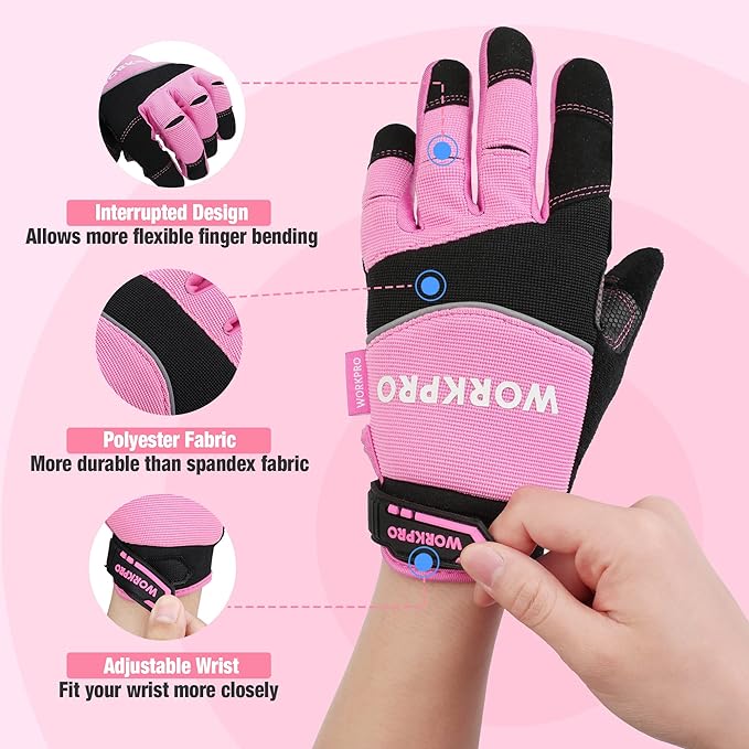 WORKPRO Safety Work Gloves, Mechanic Working Gloves for Men Women, Touch Screen, Terry Fabric, Non-Slip