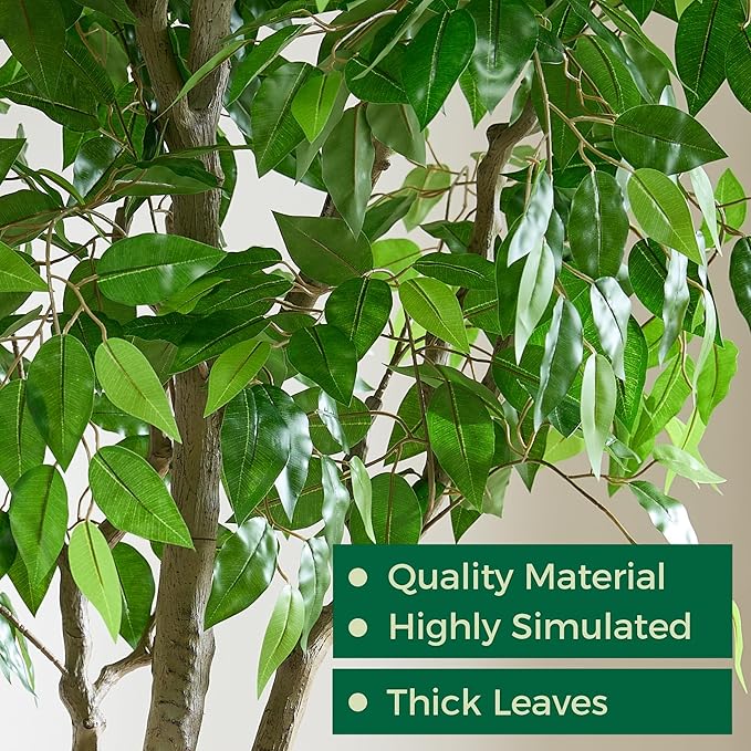 8 FT Large Luxury Artificial Ficus Tree, Tall Faux Banyan Tree with Planter, Extra Lush Stereoscopic Shape, 5 Minutes Easy Set-up, Realistic Tree Trunk & Lifelike Leaves, Home Office Décor