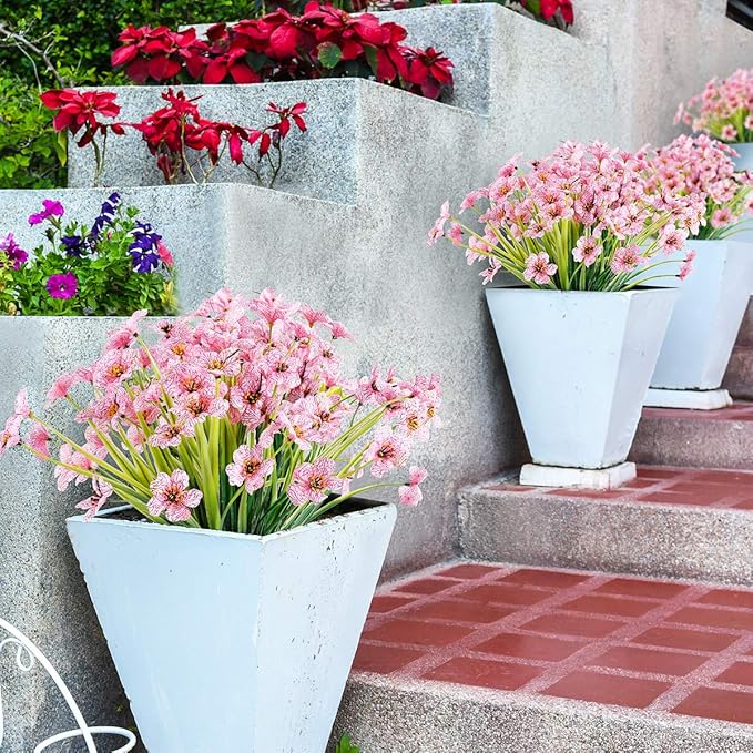 JEMONG 20 Bundles Artificial Flowers Outdoor UV Resistant Fake Flowers No Fade Faux Plastic Plants Garden Porch Window Box Decorating(Pink)…