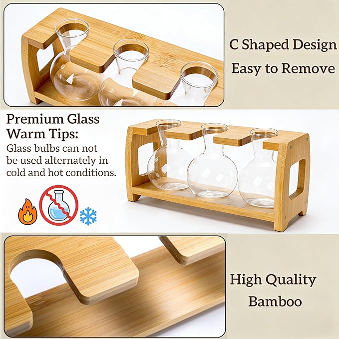 Pumtus 2 Pack Plant Propagation Stations, Desktop Plants Terrarium with Wooden Stand, Water Propagation Station, Hydroponic Plant Vase with 8 Glass Bulbs, Small Propagated Plants Jar for Home Office
