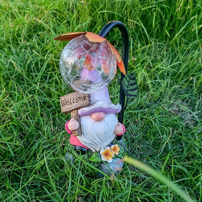 Maikall Rish Garden Gnomes Outdoor Statue with Solar Lights Welcome Gnome Home Garden Decor Mom Gifts for Yard Patio Home Garden