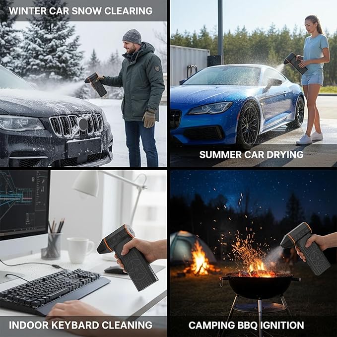 Mini Turbo Snow Blower for Car, 130,000 RPM Portable Electric Turbo Blower, 4-Speed Adjustable Air Blower for Vehicle Snow Removal and Home Cleaning