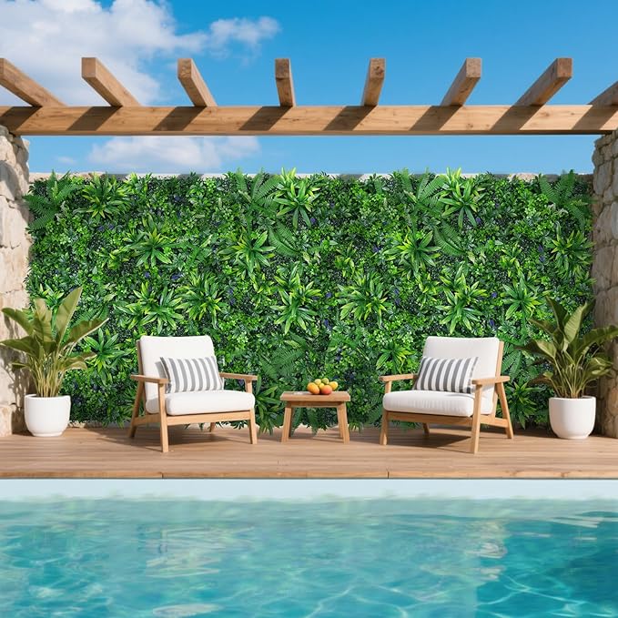Yangrass 8pcs 20''x20'' Grass Wall Panels, Artificial Hedge Panels Greenery Wall, UV Protected Faux Grass Backdrop Privacy Fence Screen, Greenery Wall for Outdoor Indoor Garden Birthday Wedding Decor