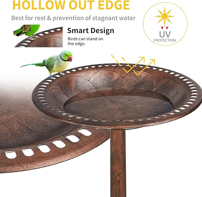 VECELO 28" Pedestal Outdoor Bird Bath for Outside, Vintage Bronze Polyresin Lightweight Antique, Yard/Garden Decoration, Bronze
