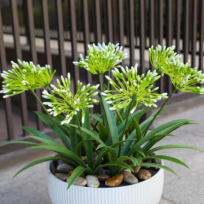 HIFORESTAR Faux Outdoor Flowers Realistic Artificial Plants 8 Bundles Plastic Flower Outside 18.9 in Fake Greenery Stems Green Flower for Pot Planter Decor Outside
