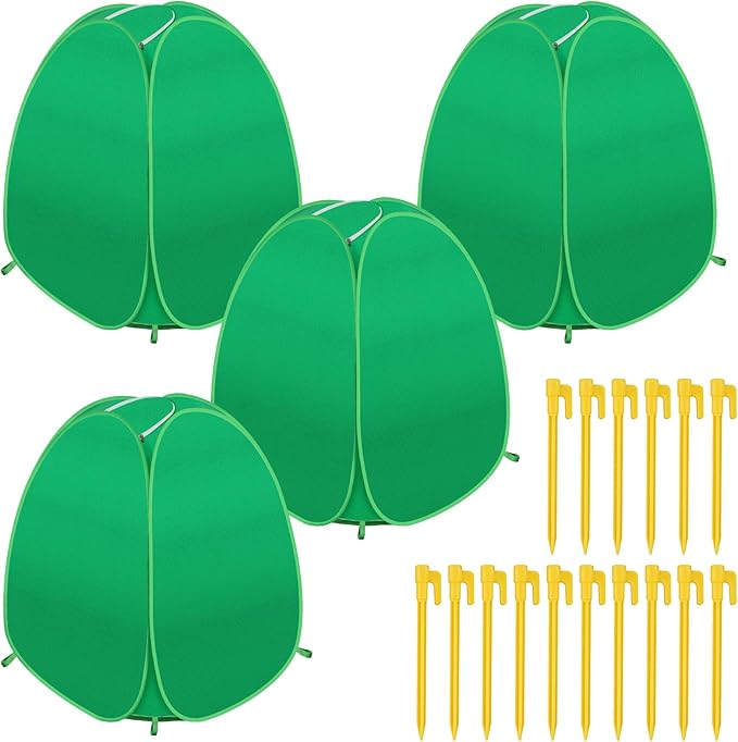 4 Pack Plant Covers Freeze Protection, Pop Up Shrub Frost Covers for Outdoor Plants Warm Plant Protectors Tent for Winter Protecting Fruit Potted Plants and Shrub from Freezing Animals Eating(22x22x23