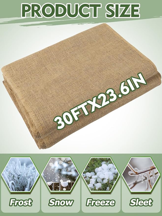 ANPHSIN 30ftx23.6in Natural Burlap Plant Covers Freeze Protection - Winter Frost Blankets Cloth Fabric Roll for Outdoor Bushes Trees Potted Plants Cold Weather