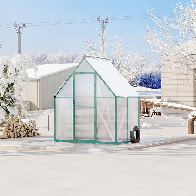 6X4 ft Polycarbonate Greenhouse with Aluminum Frame, Polycarbonate Greenhouse for Outdoors, Greenhouses with Ventilation, Aluminum Large Walk-in Greenhouses for Outside