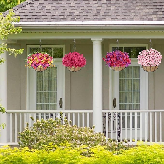 24 Bundles Artificial Flowers for Outdoors, Realistic Fake Silk Flowers for Outside Decoration, No Fade Faux Plants Outdoor Planter Window Box Porch Patio Decor(Purple+Rosy red)