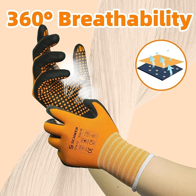 Schwer 3 Pairs Safety Work Gloves Micro-Foam Nitrile Coated, Level 4 Abrasion Resistant Nylon Working Gloves with Micro Dot Grip, Touchscreen, Used for General Use, Gardening, Mechanic, LT5619, S