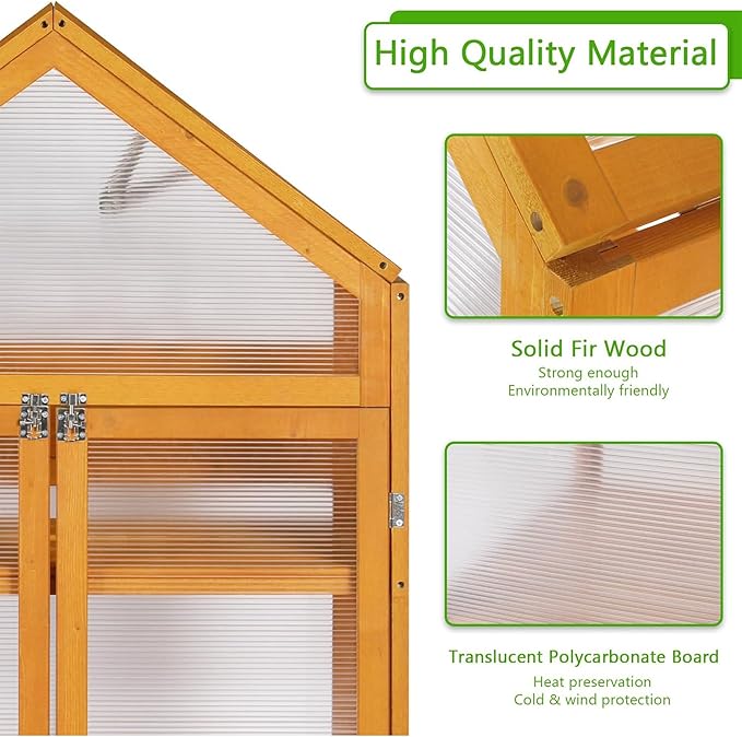 LYNSLIM Wooden Greenhouse, Raised Flower Planter Shelf with Transparent Flip-Top Roof, Cold Frame Green House for Outdoor, Mini Greenhouse Cabinet for Outside 29” W x 15”D x 50” H
