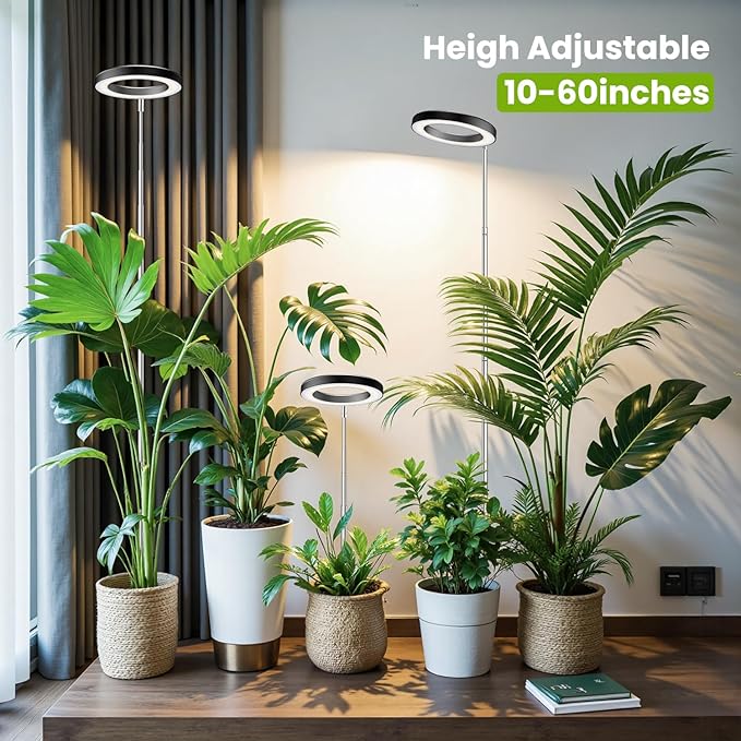 Black Grow Lights for Indoor Plants, Full Spectrum LED Plant Grow Light with 6/12/16H Timer, 3 Color Modes, 5 Brightness, 10"-65" Height Adjustable Growing Lamp for Indoor Plants (2 Pack)