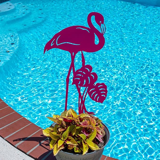 RealSteel Pink Flamingo Yard Decorations – Set of 3 Metal Flamingo Garden Statues, Outdoor Lawn & Front Yard Decor, Weatherproof Steel Yard Art, Flamingo Gifts for Women, Christmas & Summer Garden