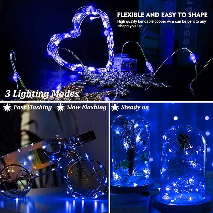 AIKEI 6 Pack LED Fairy Lights Battery Operated, Mini String Lights Waterproof 7FT 20 Led Firefly Starry Lighting for Wedding Party Bedroom Garden Halloween Christmas Inodoor Outdoor Decorations Blue