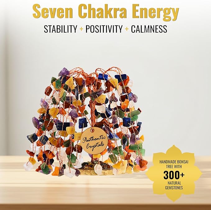 7 Chakra Healing Crystal Tree of Life, Home and Office Desk Décor, Feng Shui Money Bonsai Trees for Postive Energy, Wealth, Good Luck, Protection, Spiritual Gifts, Reiki Healing Crystals and Stones