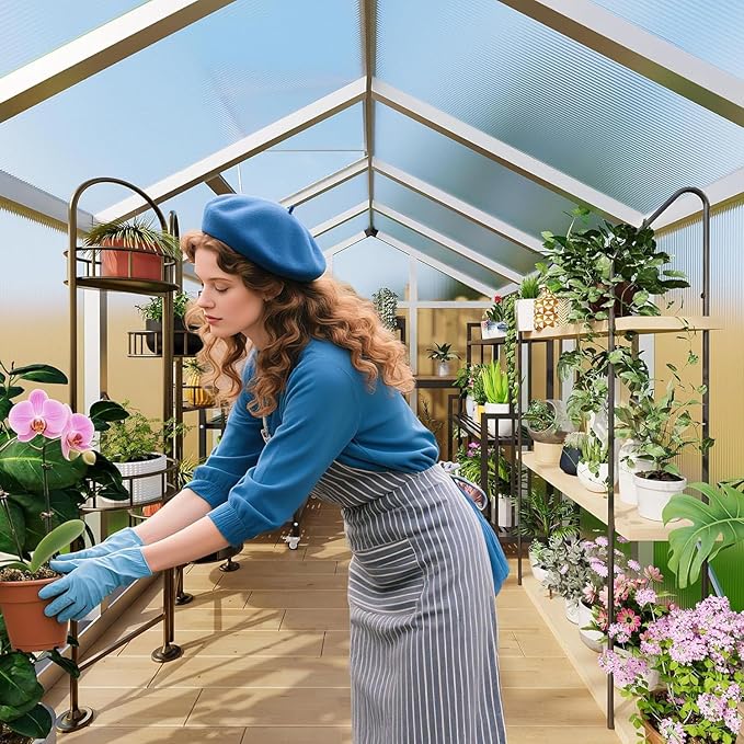 6x11 FT Greenhouse, Heavy Duty Aluminum Polycarbonate Greenhouses for Outdoors with Roof Vent, Easy Assembly, Lockable Door, Large Walk-in Greenhouse for Patio, Backyard, Garden, Silver